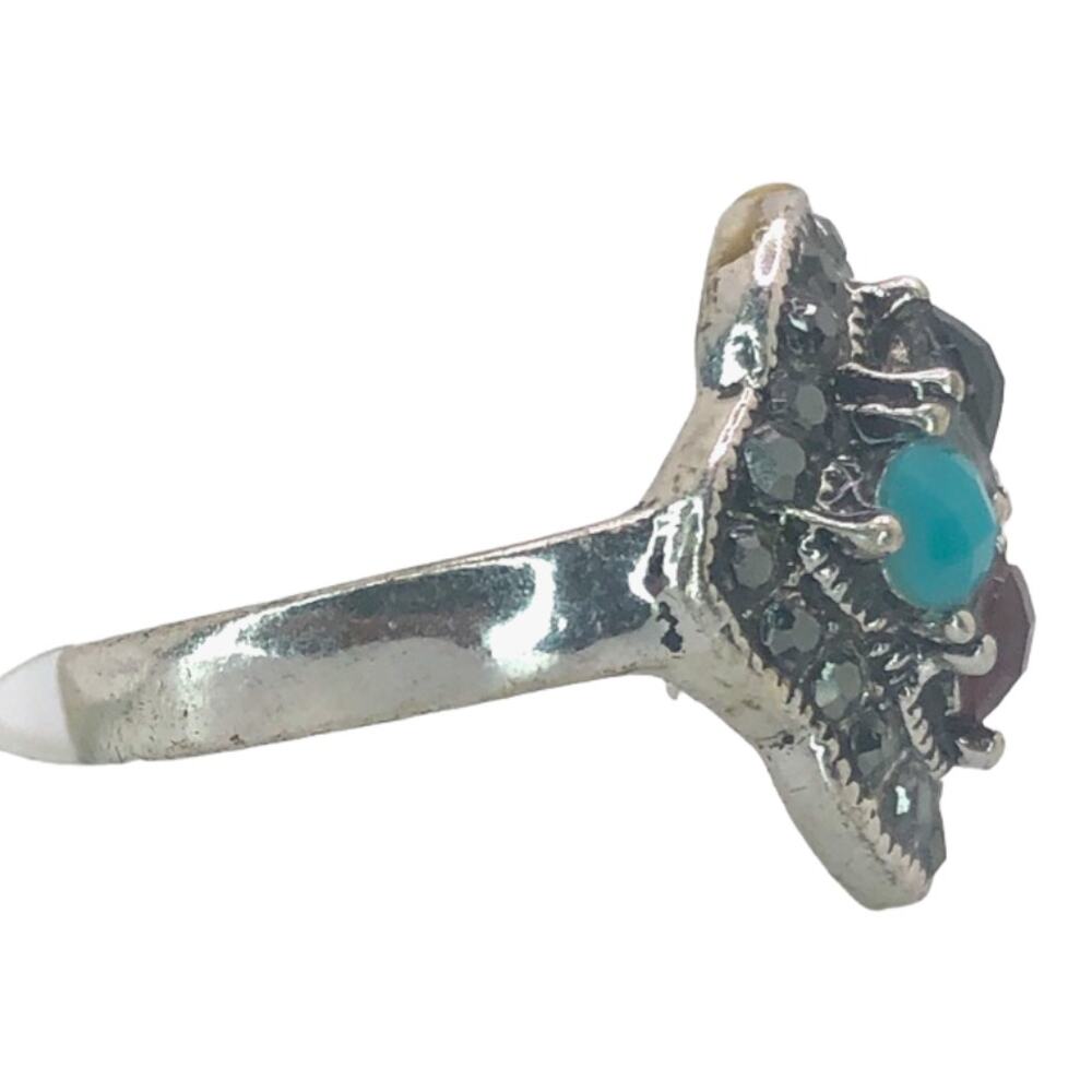 Silver and Multicolor Rhinestone Statement Ring - Size 7.5 - Picture 5 of 7